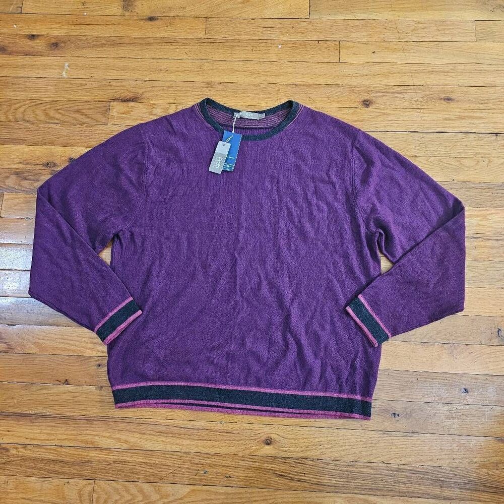 Raffi Mens XL Crew Neck Sweater Purple 100% Extra Fine Merino Wool